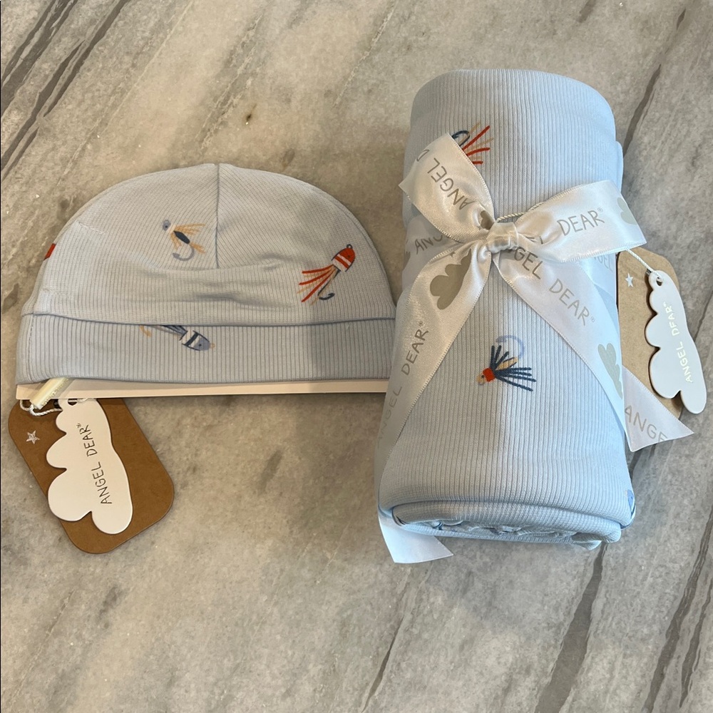 Angel Dear Fly Fishing Lures Hat and Blanket Set NWT